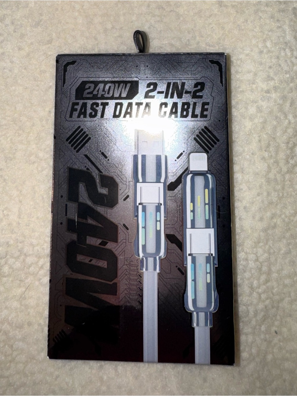 240w 2-in-2 Fast Data Cable, 6.6 feet and lighted ends